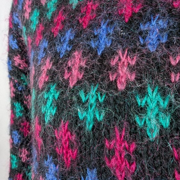 Best American Sweater Vintage Black Pink Fuzzy 80s 90s Wool Blend Womens Size M - Picture 5 of 9